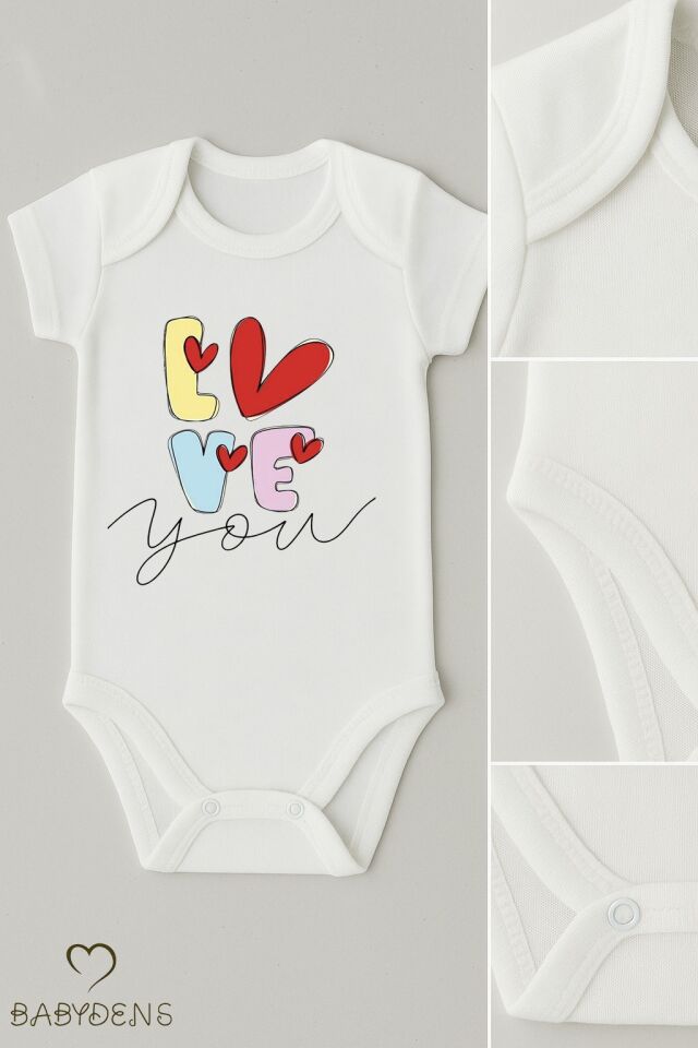 Love Baskılı 3’lü Bebek Body Seti %100 Pamuk – Kısa Kollu Çıtçıtlı Yenidoğan & Bebek Zıbın (0-24 Ay)