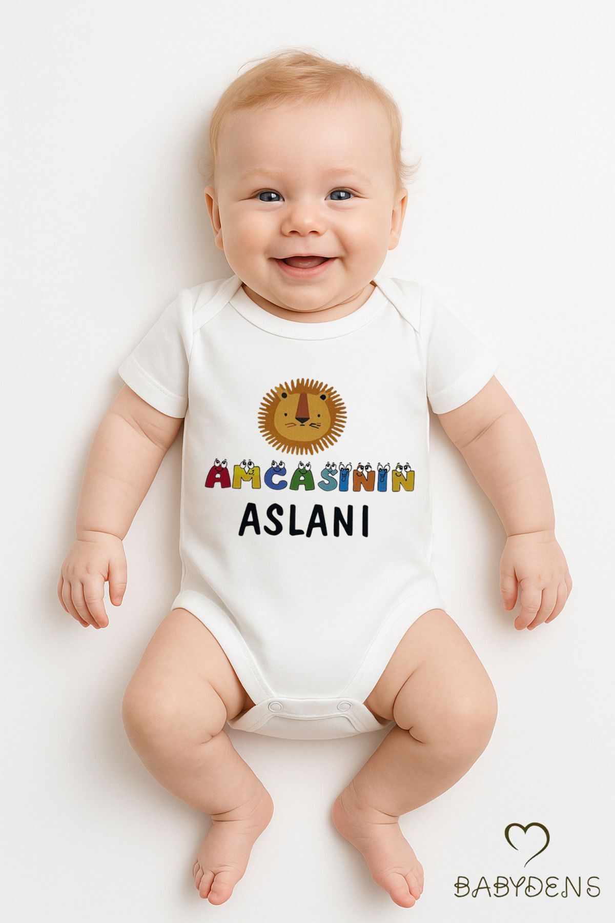 Amcasının Aslanı Yazılı Çıtçıtlı Bebek Zıbını | Erkek Bebek %100 Pamuklu Kısa Kollu Body 0-3Ay- 24Ay