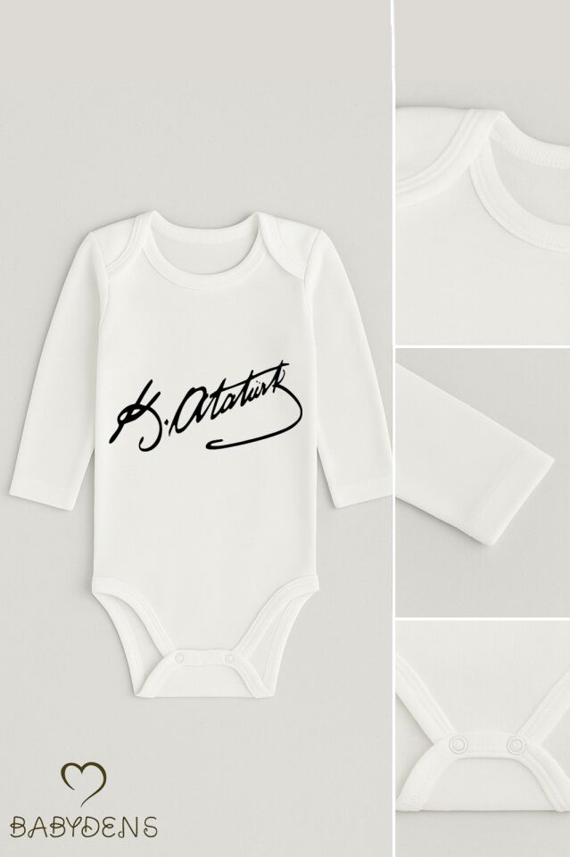 Atatürk Temalı 3’lü Bebek Body Seti | %100 Pamuk | Uzun Kollu Çıtçıtlı Zıbın Body
