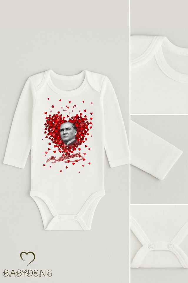 Atatürk Temalı 3’lü Bebek Body Seti | %100 Pamuk | Uzun Kollu Çıtçıtlı Zıbın Body