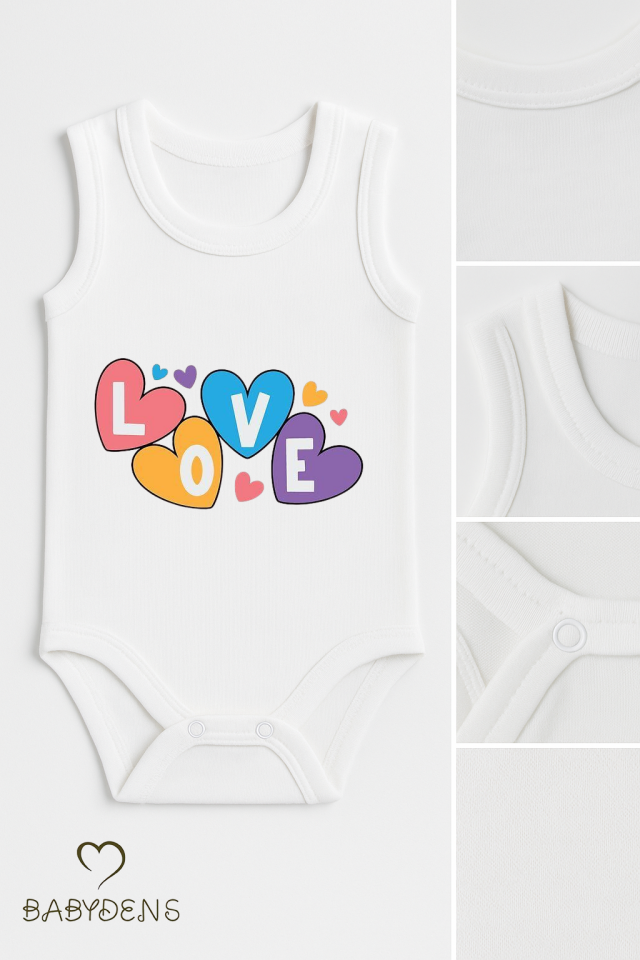 3’lü Bebek Body Seti %100 Pamuk | Love Baskılı Atlet Body | Yenidoğan & Bebek İç Giyim | 0-24 Ay