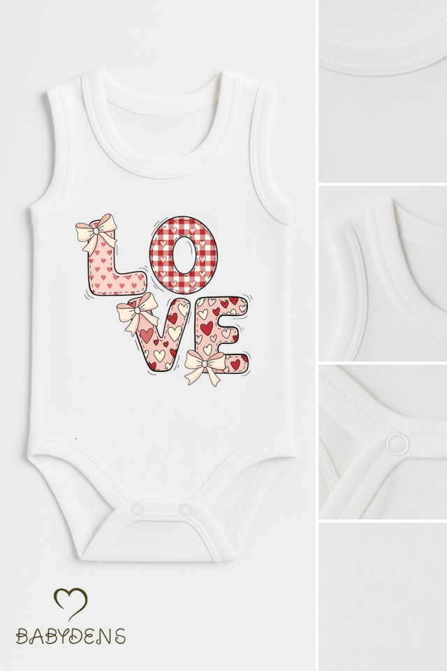 3’lü Bebek Body Seti %100 Pamuk | Love Baskılı Atlet Body | Yenidoğan & Bebek İç Giyim | 0-24 Ay