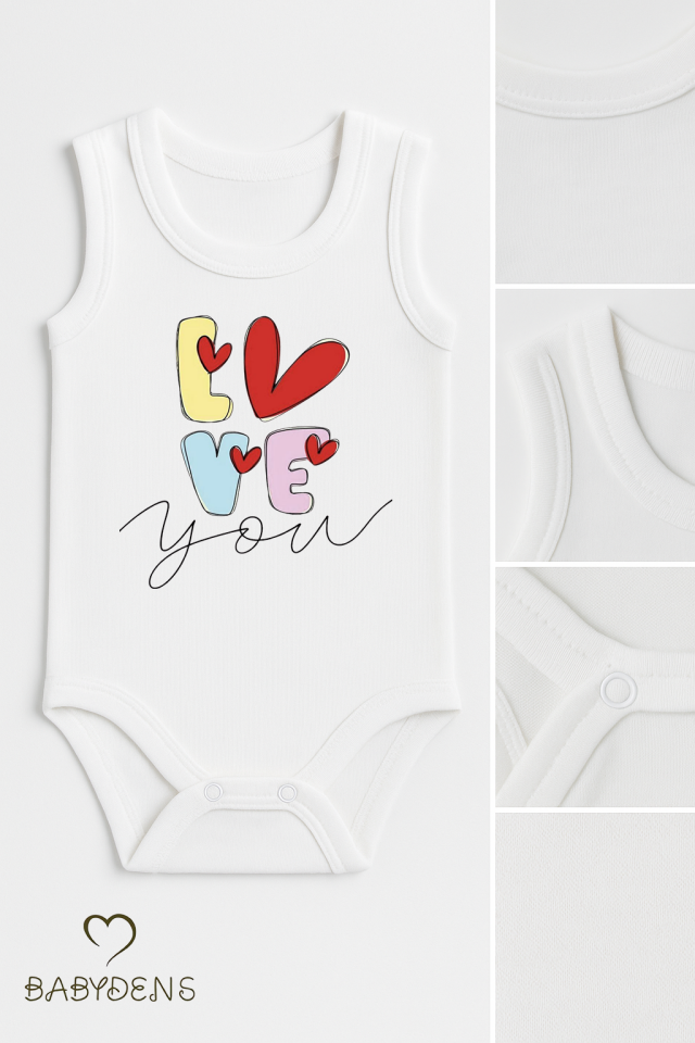 3’lü Bebek Body Seti %100 Pamuk | Love Baskılı Atlet Body | Yenidoğan & Bebek İç Giyim | 0-24 Ay