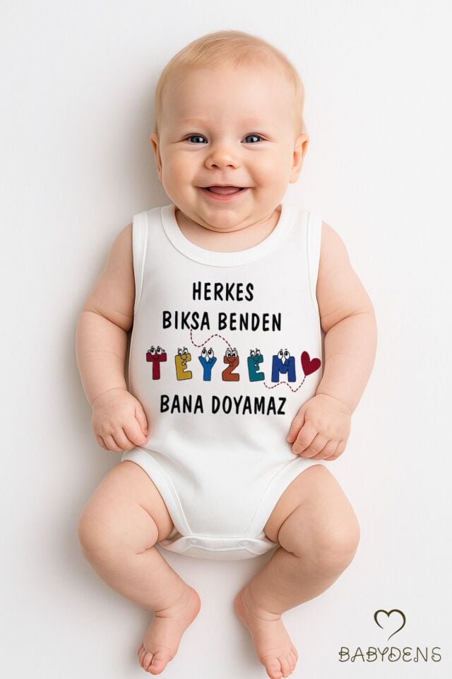 Herkes Bıksa Benden Teyzem Bana Doyamaz Yazılı Kolsuz Bebek Body %100 Pamuk Yazlık Zıbın Tulum