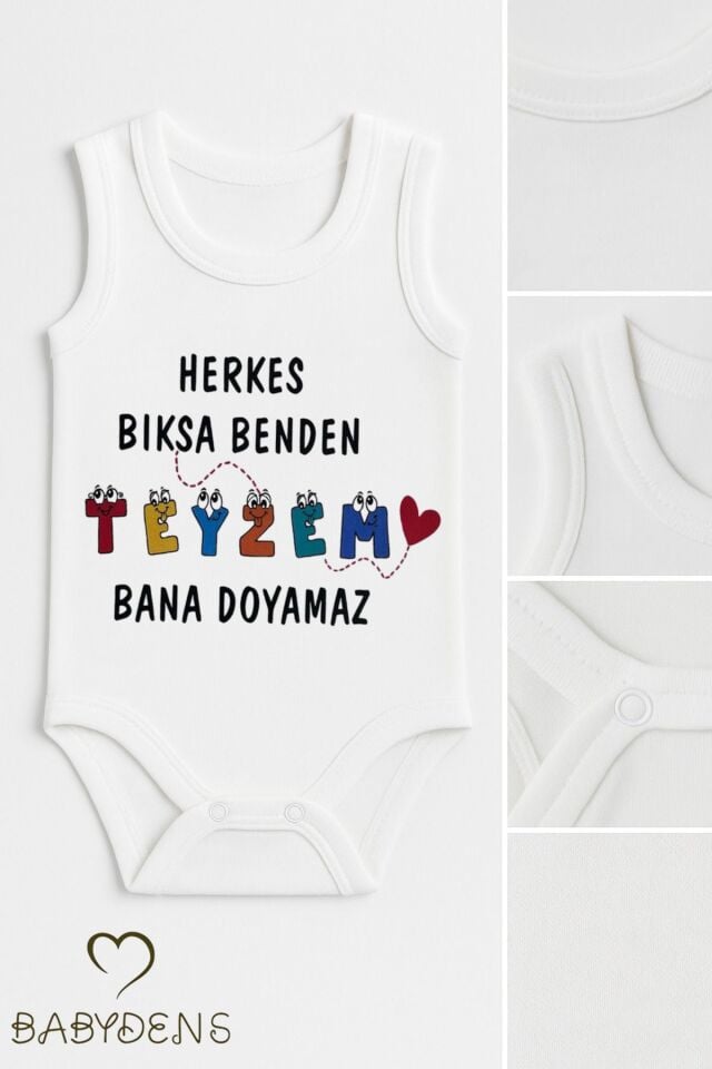 Herkes Bıksa Benden Teyzem Bana Doyamaz Yazılı Kolsuz Bebek Body %100 Pamuk Yazlık Zıbın Tulum