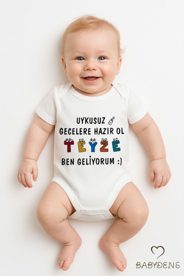 Uykusuz Gecelere Hazır Ol Teyze Yazılı %100 Pamuk Çıtçıtlı Bebek Zıbını |Kısa Kollu Body