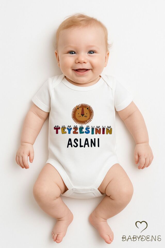 Teyzesinin Aslanı Yazılı Bebek Body | %100 Pamuk Çıtçıtlı Tulum Zıbın | Unisex 0-3-24 Ay