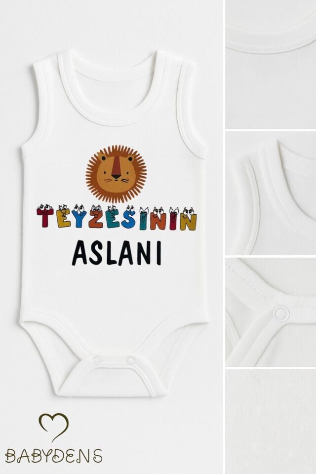 Teyzesinin Aslanı Baskılı %100 Pamuk Kolsuz Bebek Body Eğlenceli Yazılı Zıbın 0-3-24Ay Yazlık Tulum