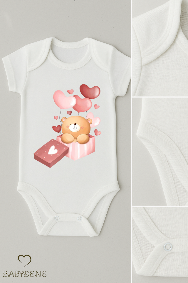 3’lü Bebek Body Seti %100 Pamuk Sevimli Ayıcık Baskılı Kısa Kollu Çıtçıtlı Zıbın Yenidoğan Body