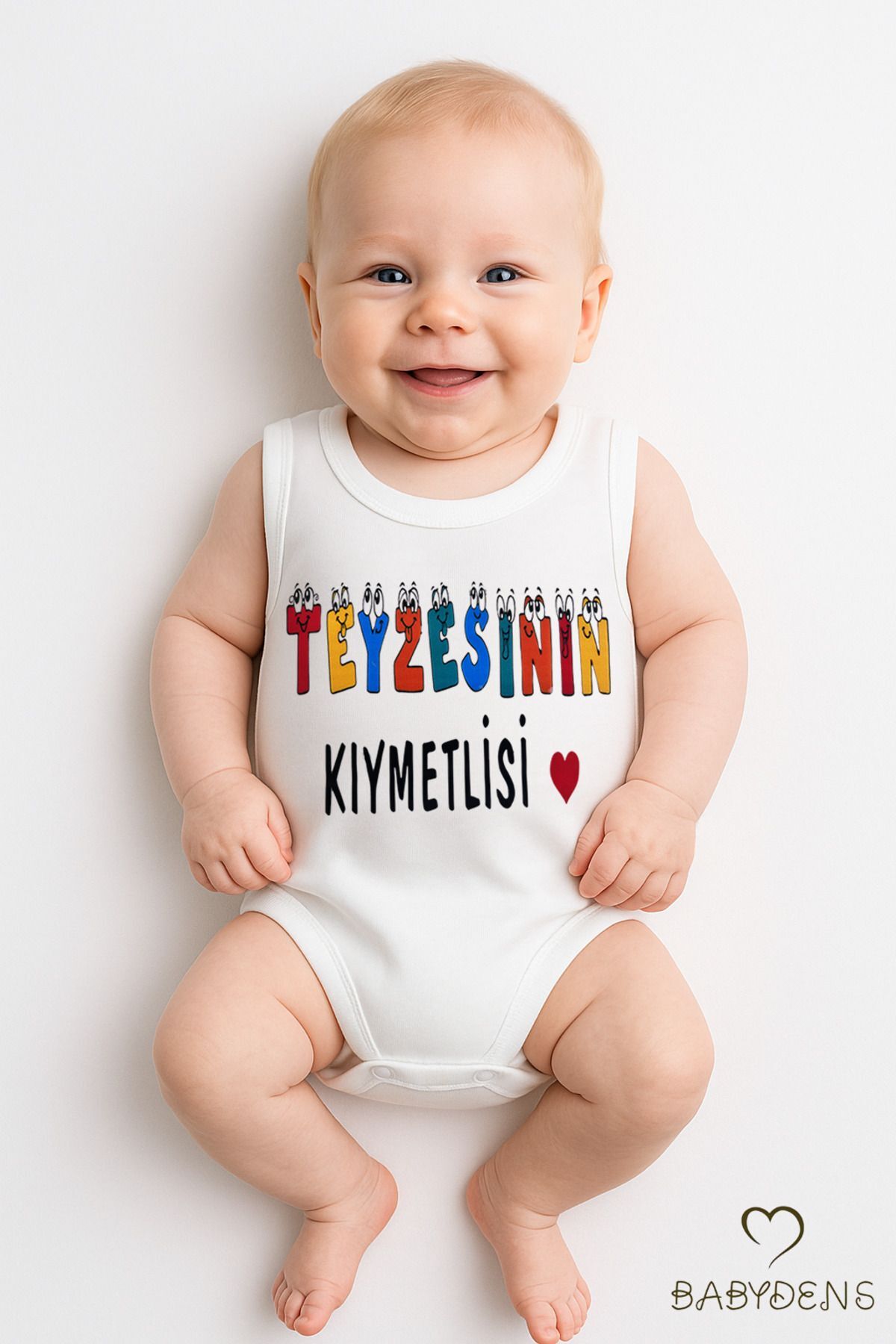 Teyzesinin Kıymetlisi Yazılı Kolsuz Bebek Body – %100 Pamuk, Renkli Baskılı, Yazlık Çıtçıtlı Zıbın