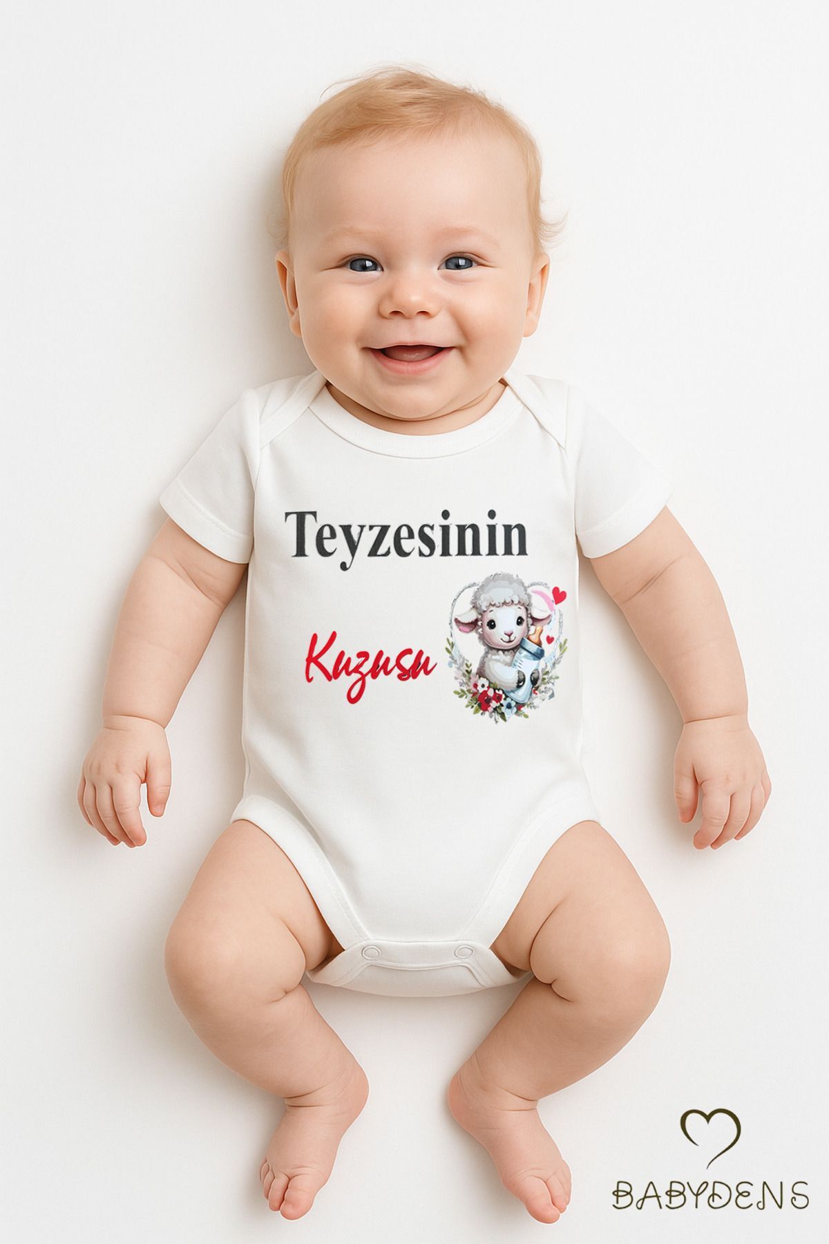 Teyzesinin Kuzusu Yazılı Bebek Body | %100 Pamuk Çıtçıtlı Zıbın Tulum | Unisex Kısa Kollu