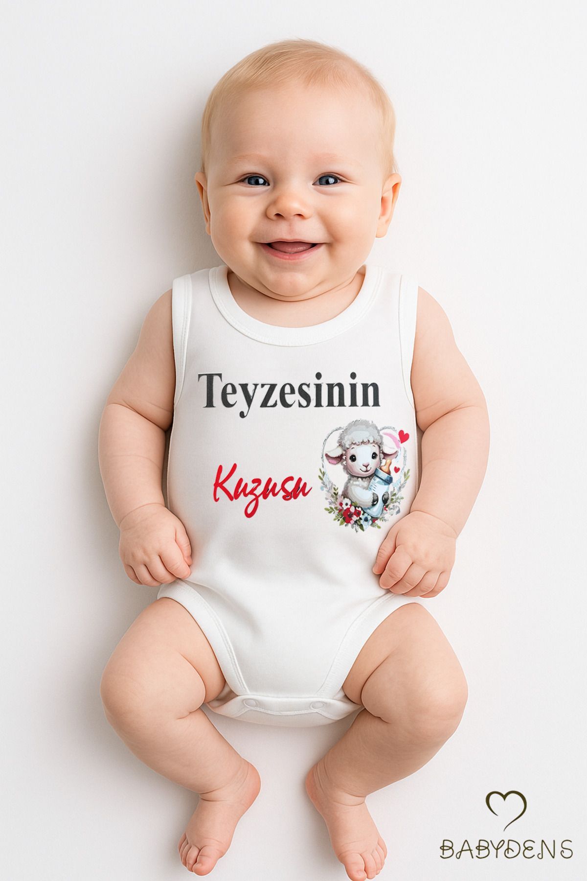 Teyzesinin Kuzusu Yazılı Kolsuz Bebek Body – %100 Pamuk, Çıtçıtlı Yazlık Zıbın, Sevimli Kuzu Baskılı