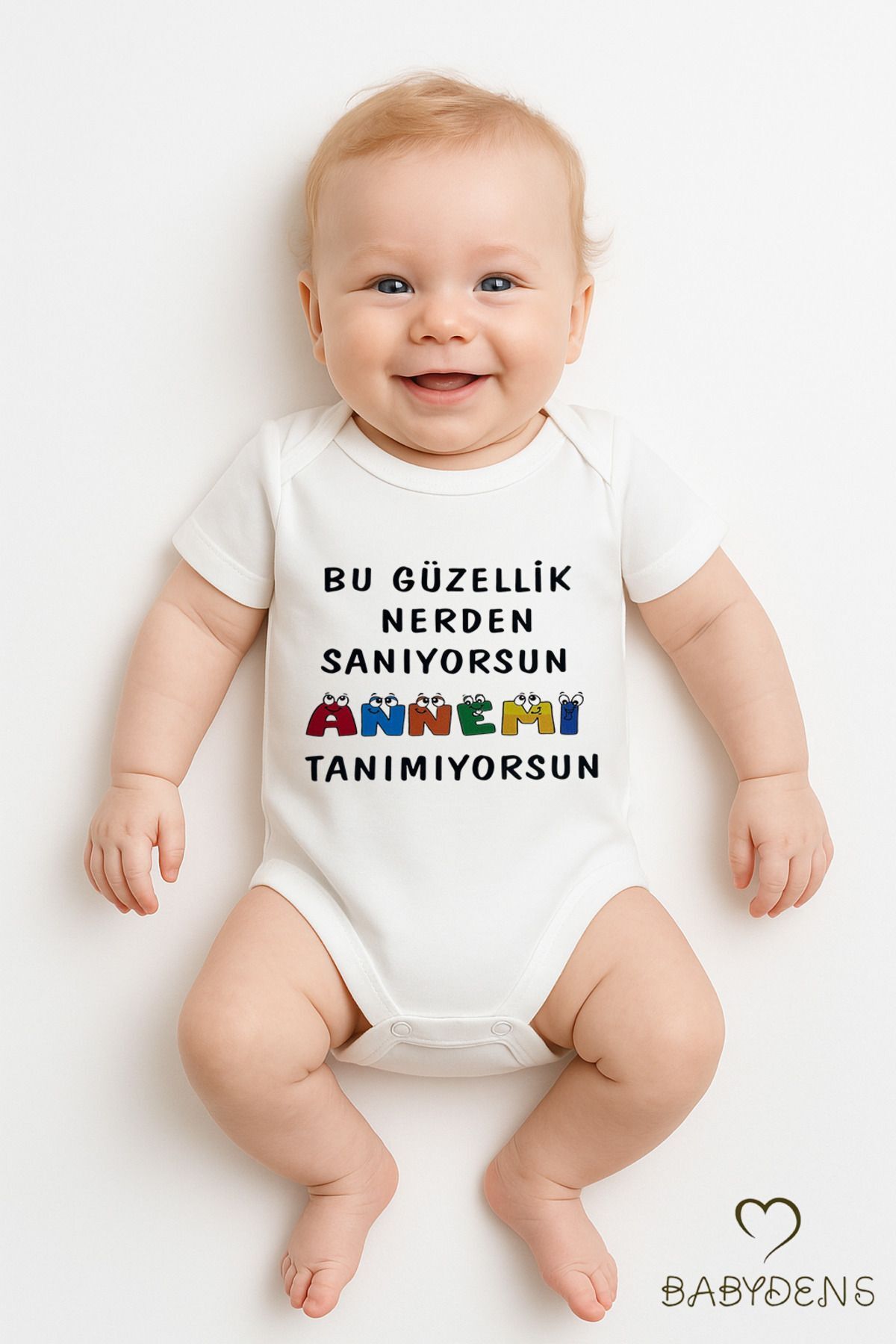 Bu Güzellik Nereden Sanıyorsun Annemi Tanımıyorsun Yazılı Çıtçıtlı Bebek Body Tulum Kısa Kollu Pamuk 0-3 Ay