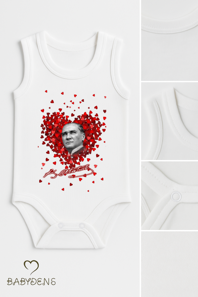 3’lü Atatürk Temalı Bebek Body Seti %100 Pamuk Kolsuz Çıtçıtlı Zıbın | Yenidoğan & Bebek Body Takımı