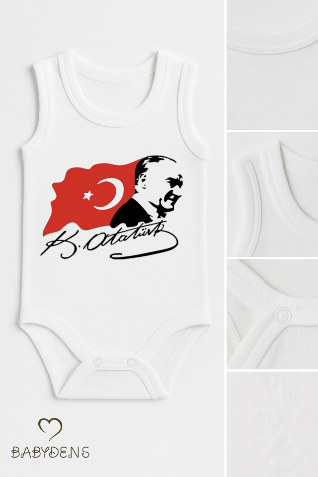 3’lü Atatürk Temalı Bebek Body Seti %100 Pamuk Kolsuz Çıtçıtlı Zıbın | Yenidoğan & Bebek Body Takımı