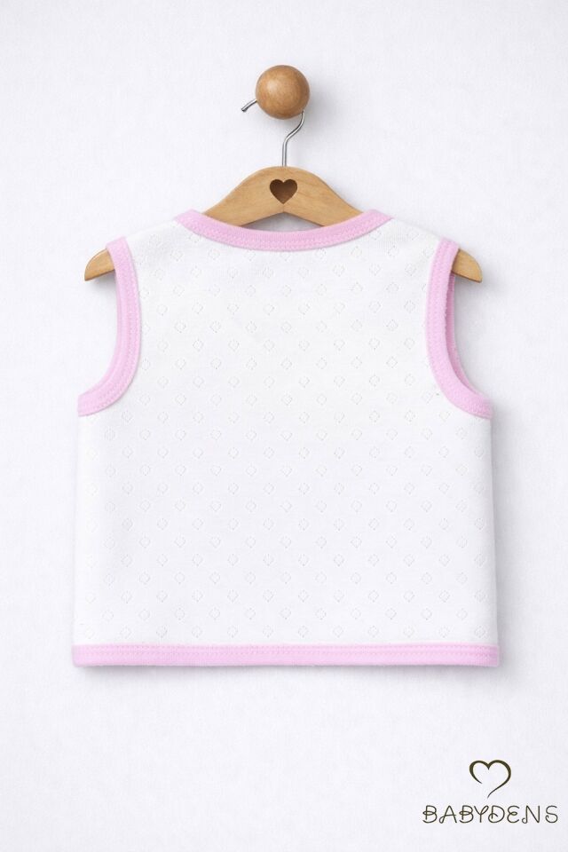 Kız Bebek Yelek Jakarlı Kalp Desenli Pamuklu Çıtçıtlı Fil Baskılı Bebek Yeleği Mevsimlik,YumuşakEkru – Çiçekli Fil