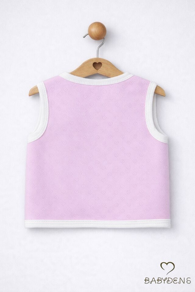 Kız Bebek Yelek Jakarlı Kalp Desenli Pamuklu Çıtçıtlı Fil Baskılı Bebek Yeleği Mevsimlik,Yumuşak Pembe