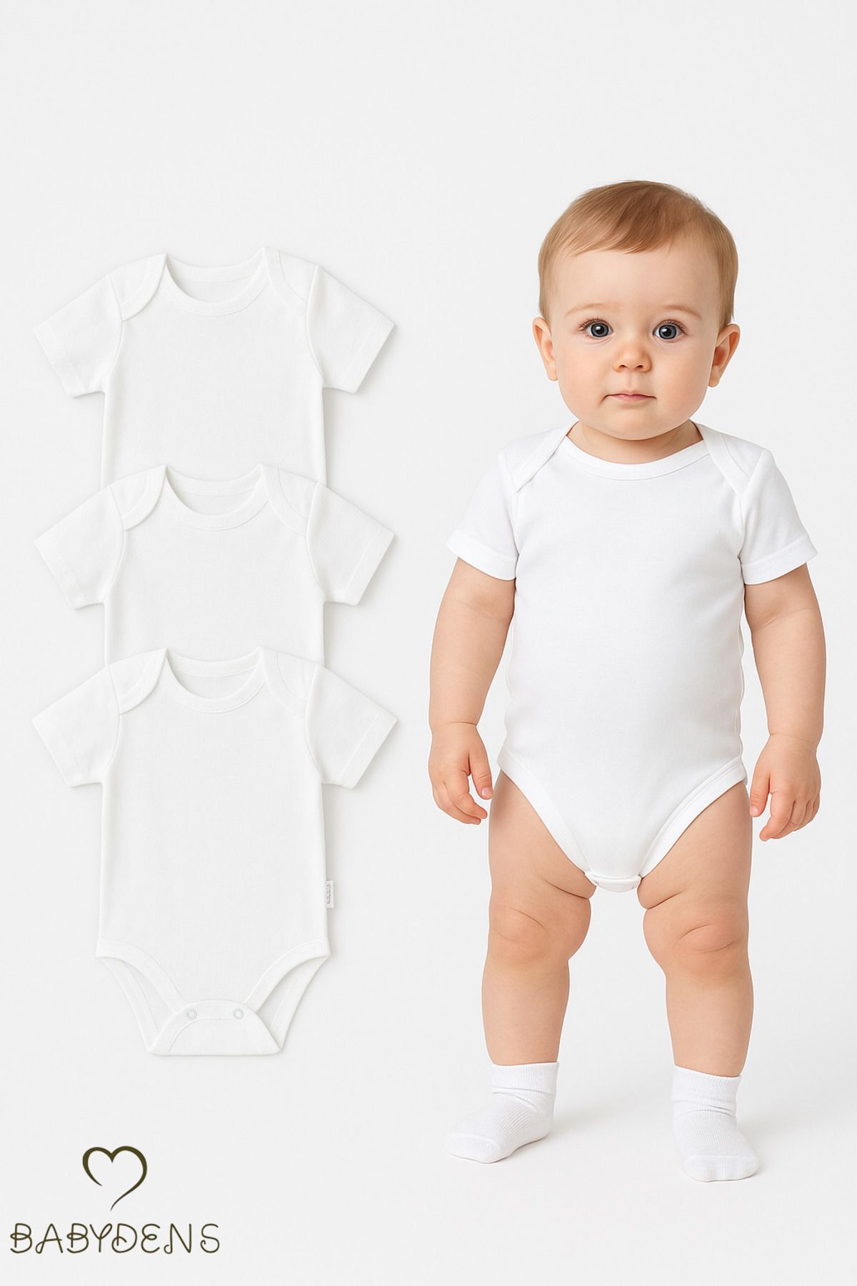 3'lü %100 Pamuklu Beyaz Kısa Kollu Bebek Body Seti | 0-3 Ay - 24 Ay | Unisex Yazlık Zıbın