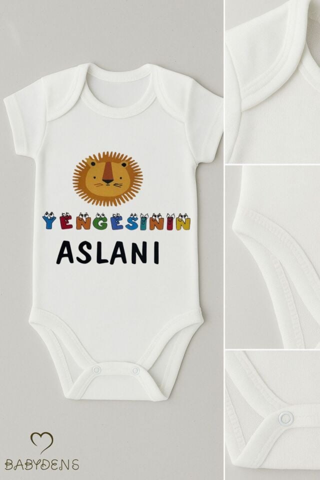 Yengesinin Aslanı Yazılı Bebek Body | %100 Pamuk Çıtçıtlı Zıbın Tulum | Unisex Kısa Kollu Body