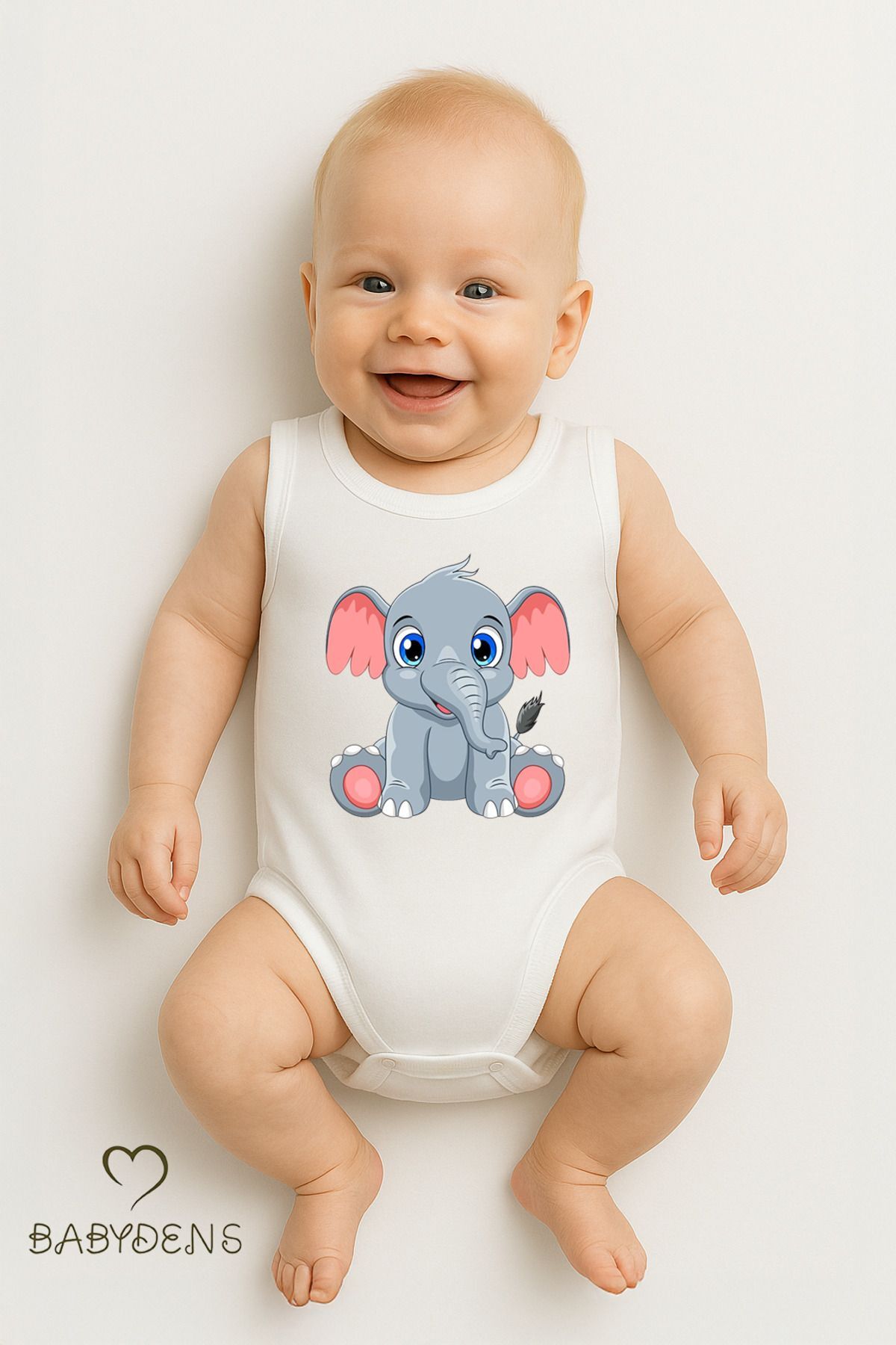 %100 Pamuklu Hayvan Figürlü Kolsuz Çıtçıtlı Bebek Body Yazlık Nefes Alabilir Unisex Zıbın Fil 6-9 Ay