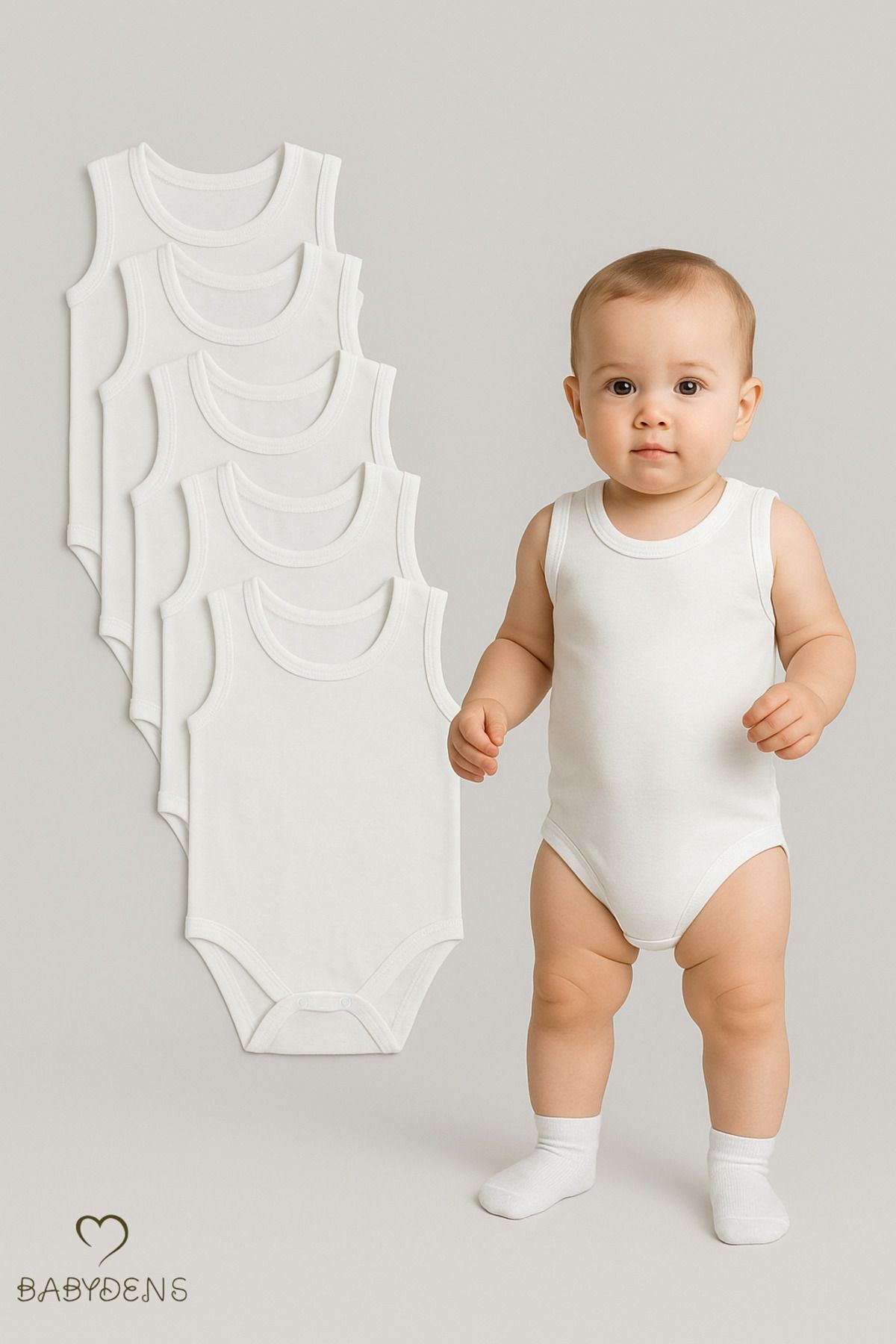 5’li Set Bebek Kolsuz Zıbın %100 Pamuk | Beyaz Çıtçıtlı Atlet Body 0-24 Ay | Unisex İç Giyim