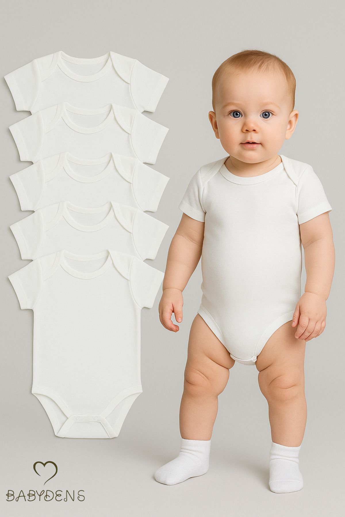 5’li Set Kısa Kollu Bebek Zıbın %100 Pamuk Çıtçıtlı Body Beyaz Unisex Bebek İç Giyim 03-24 Ay