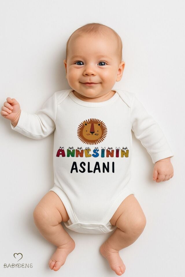 Annesinin Aslanı Baskılı Unisex Uzun Kollu Çıtçıtlı Bebek Body %100 Pamuk, Rahat Zıbın (0-24 Ay)
