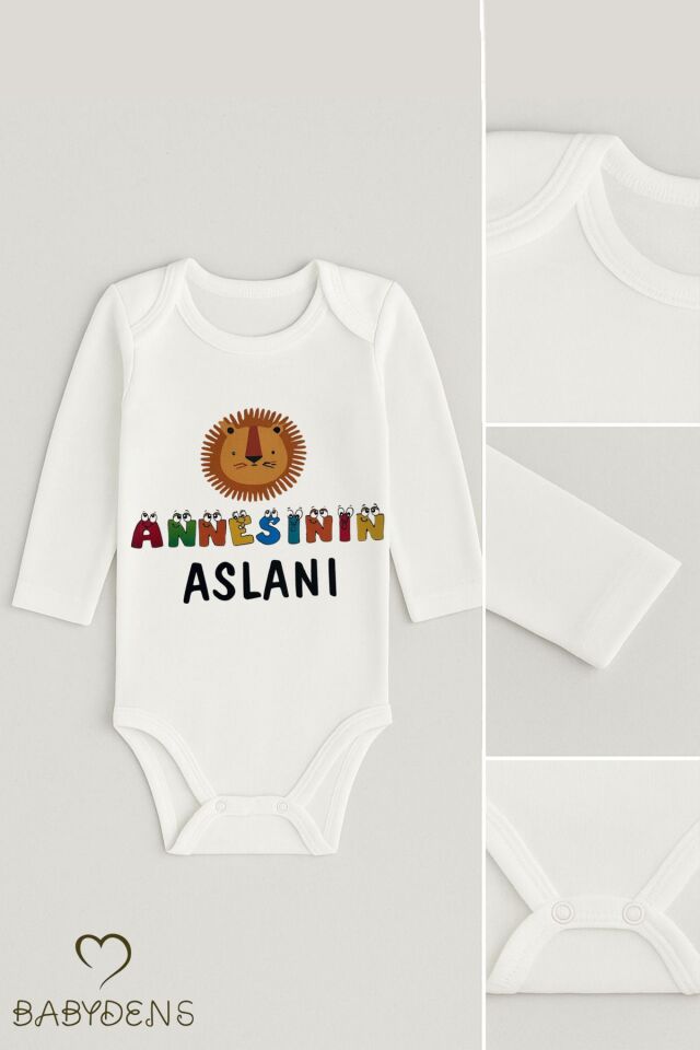 Annesinin Aslanı Baskılı Unisex Uzun Kollu Çıtçıtlı Bebek Body %100 Pamuk, Rahat Zıbın (0-24 Ay)