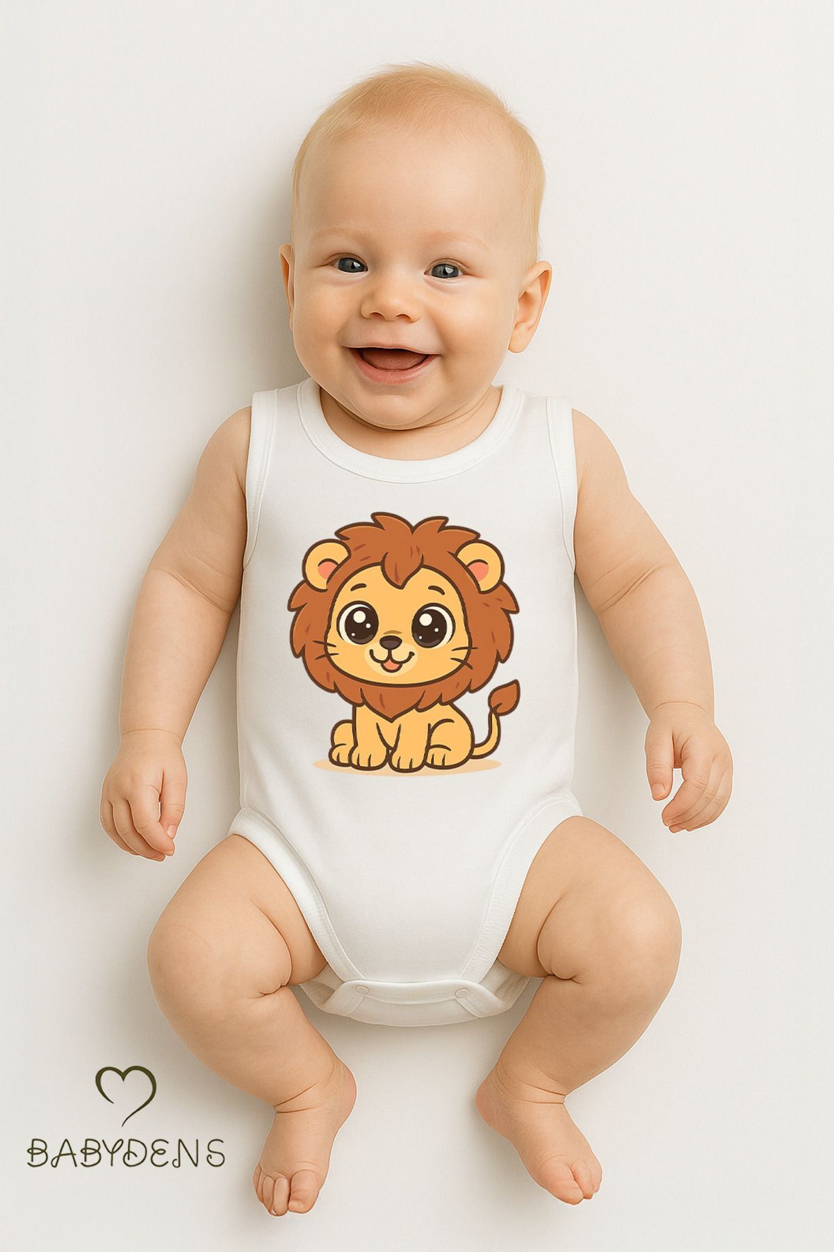 %100 Pamuklu Hayvan Figürlü Kolsuz Çıtçıtlı Bebek Body Yazlık Nefes Alabilir Unisex Zıbın Aslan