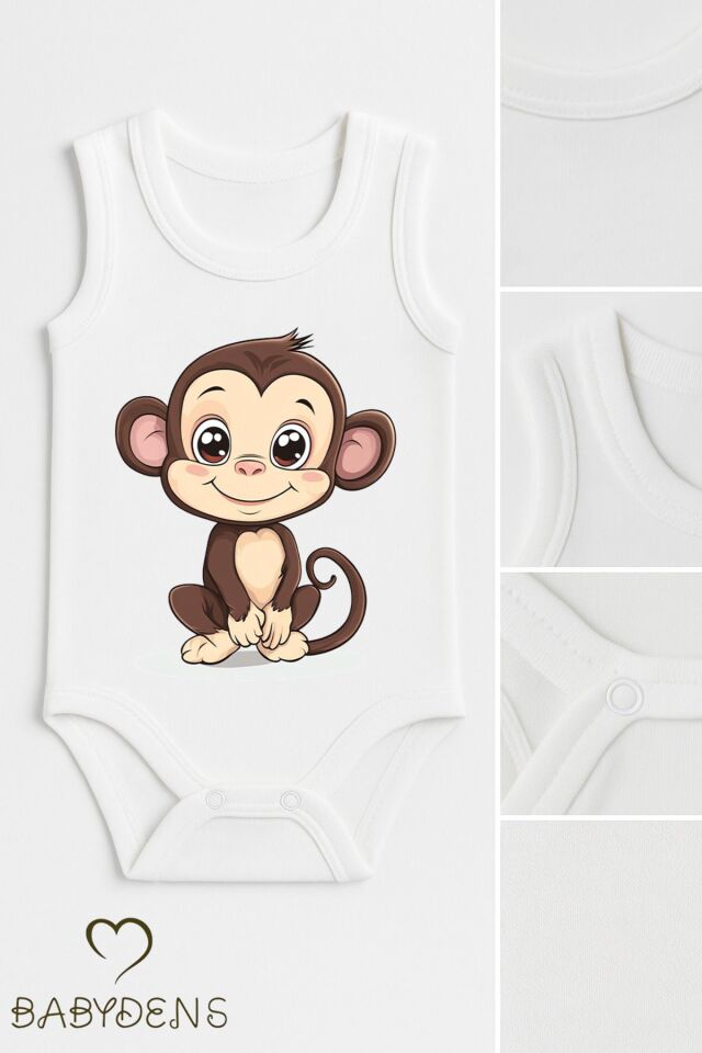 %100 Pamuklu Hayvan Figürlü Kolsuz Çıtçıtlı Bebek Body Yazlık Nefes Alabilir Unisex Zıbın Maymun 3-6 Ay