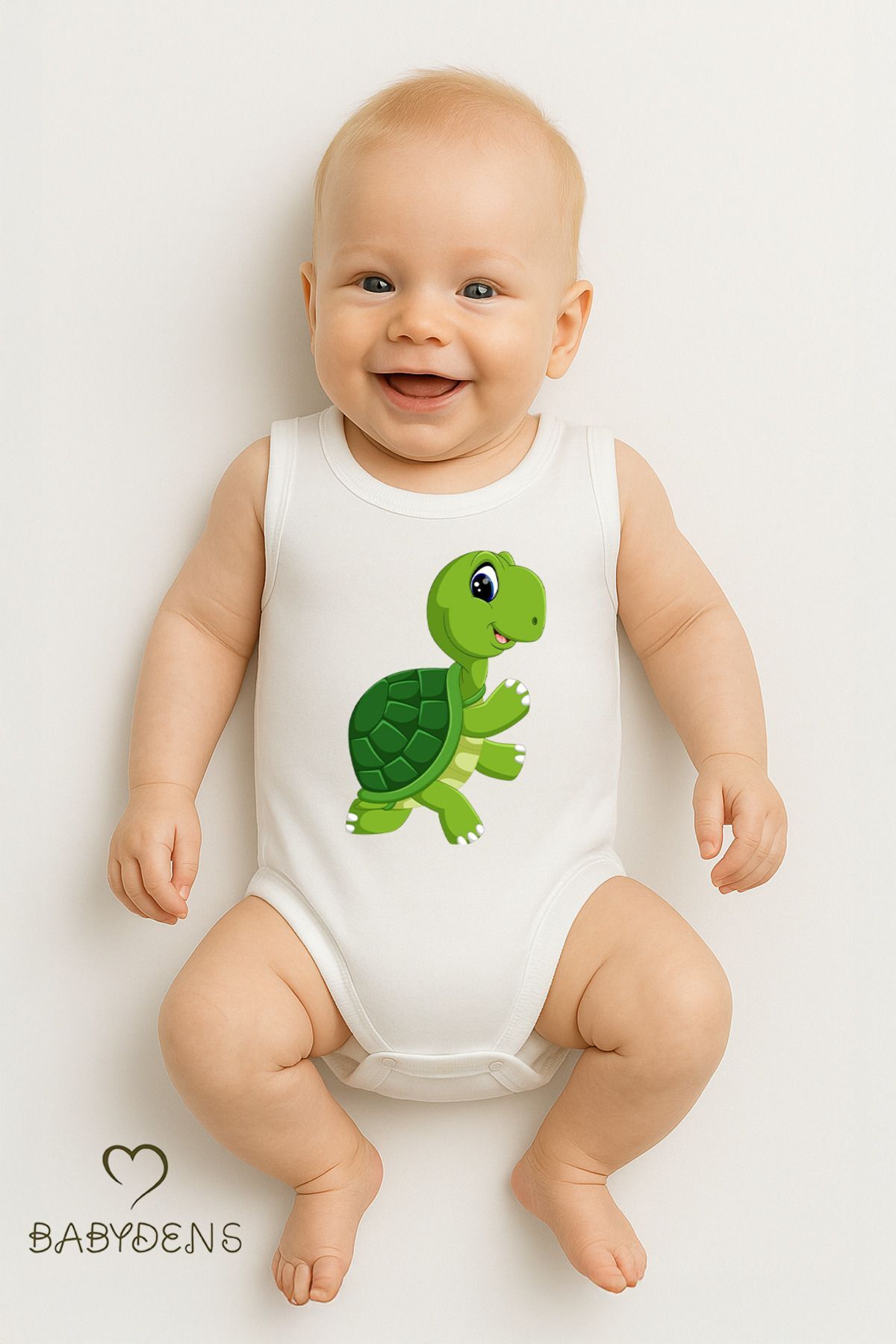 %100 Pamuklu Hayvan Figürlü Kolsuz Çıtçıtlı Bebek Body Yazlık Nefes Alabilir Unisex Zıbın Kaplumbağa