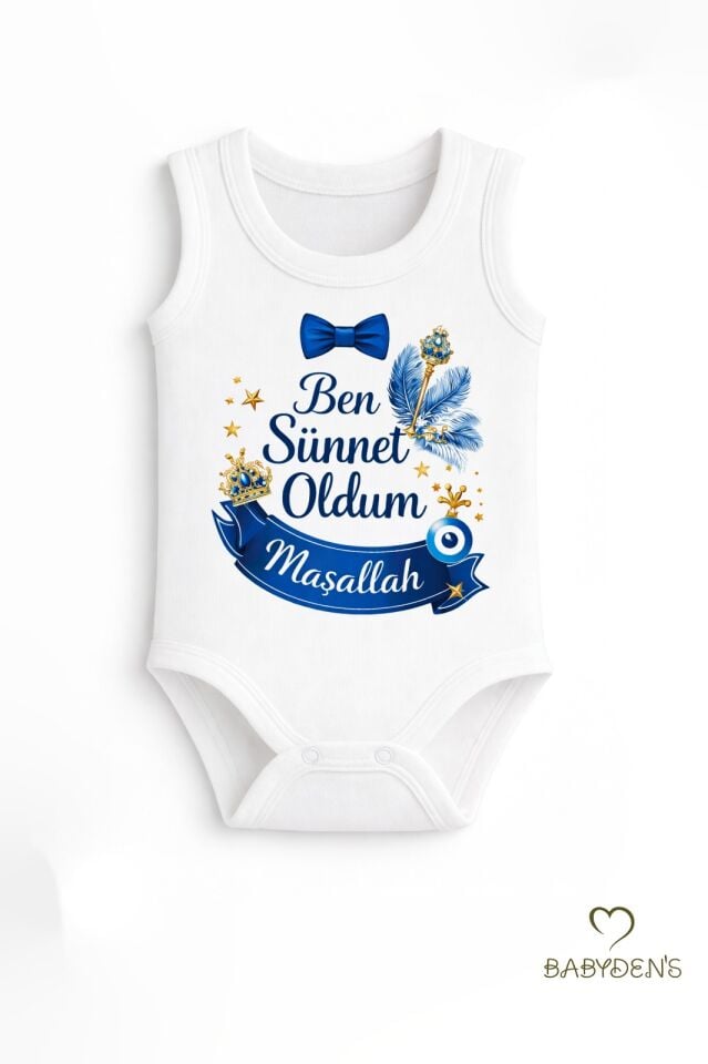Sünnet Kıyafeti Erkek Bebek Body %100 Pamuk – Ben Sünnet Oldum Maşallah Baskılı Zıbın –Kolsuz Body