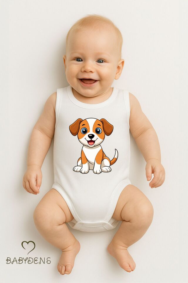 %100 Pamuklu Hayvan Figürlü Kolsuz Çıtçıtlı Bebek Body Yazlık Nefes Alabilir Unisex Zıbın Köpek