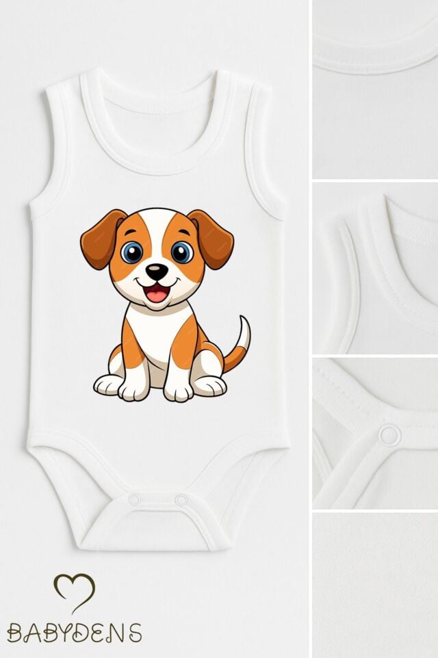 %100 Pamuklu Hayvan Figürlü Kolsuz Çıtçıtlı Bebek Body Yazlık Nefes Alabilir Unisex Zıbın Köpek