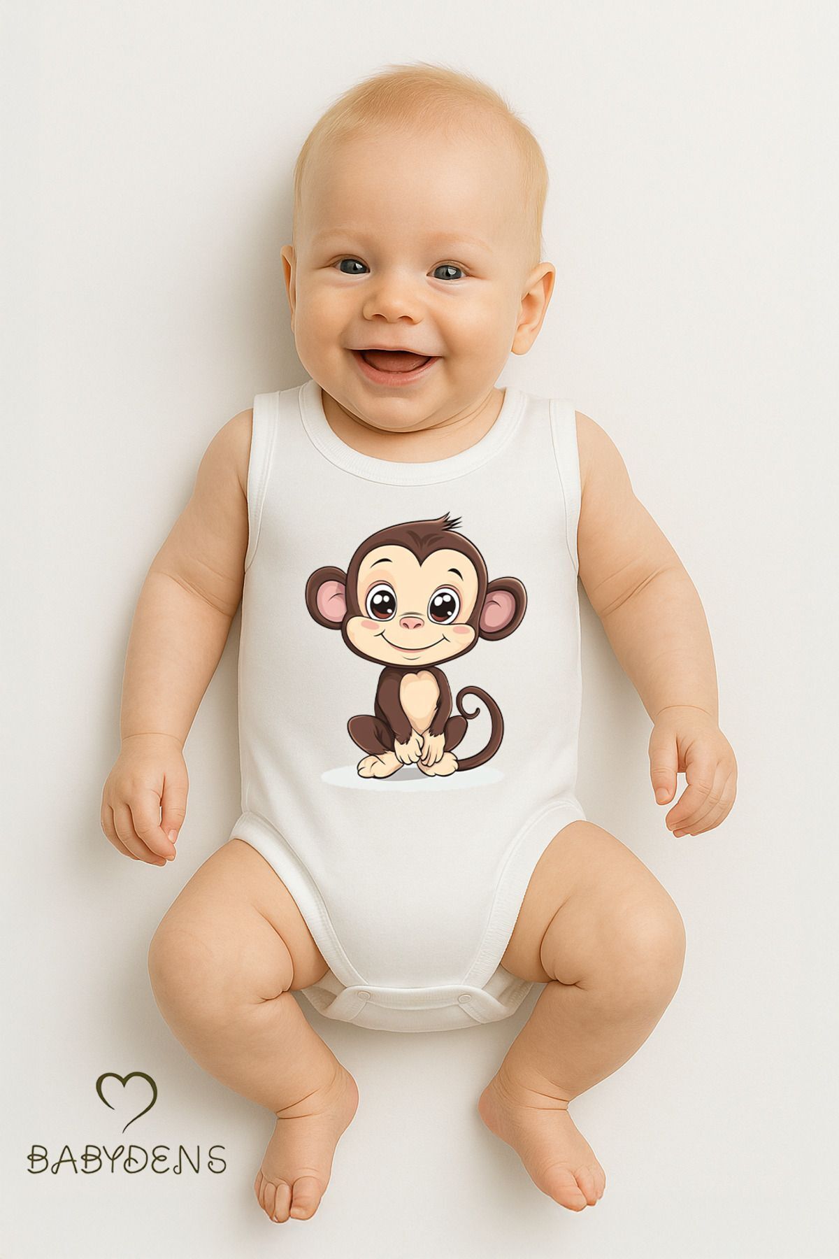 %100 Pamuklu Hayvan Figürlü Kolsuz Çıtçıtlı Bebek Body Yazlık Nefes Alabilir Unisex Zıbın Maymun