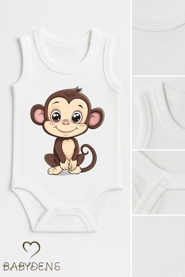 %100 Pamuklu Hayvan Figürlü Kolsuz Çıtçıtlı Bebek Body Yazlık Nefes Alabilir Unisex Zıbın Maymun