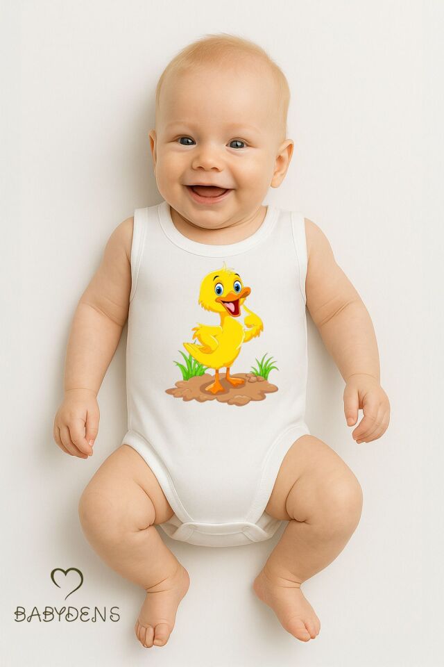 %100 Pamuklu Hayvan Figürlü Kolsuz Çıtçıtlı Bebek Body Yazlık Nefes Alabilir Unisex Zıbın Ördek