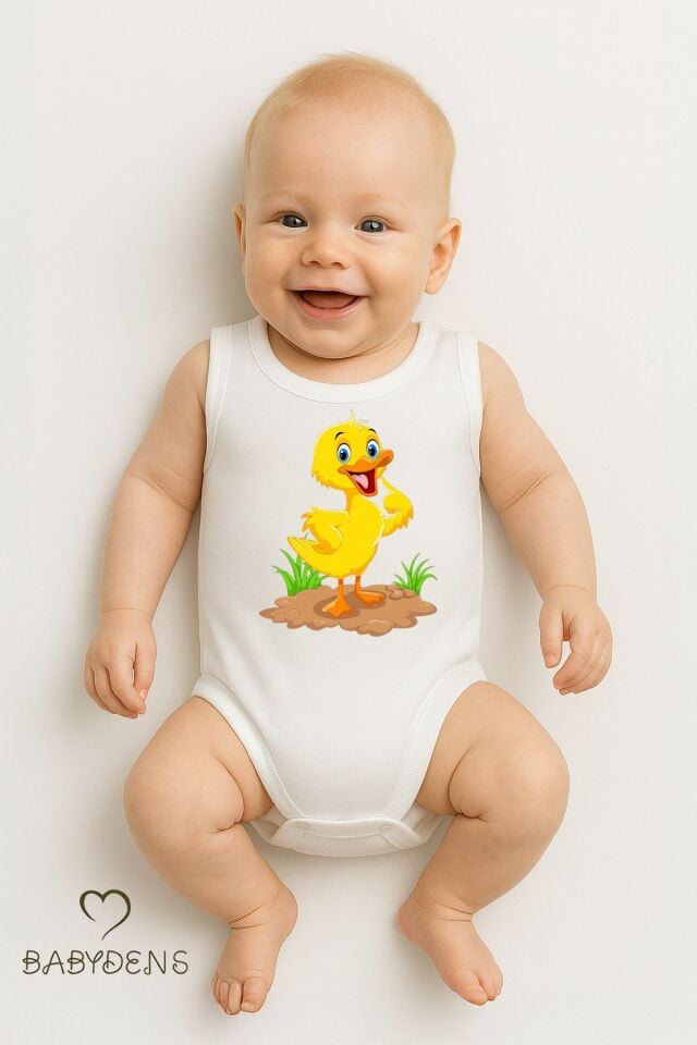 %100 Pamuklu Hayvan Figürlü Kolsuz Çıtçıtlı Bebek Body Yazlık Nefes Alabilir Unisex Zıbın Ördek