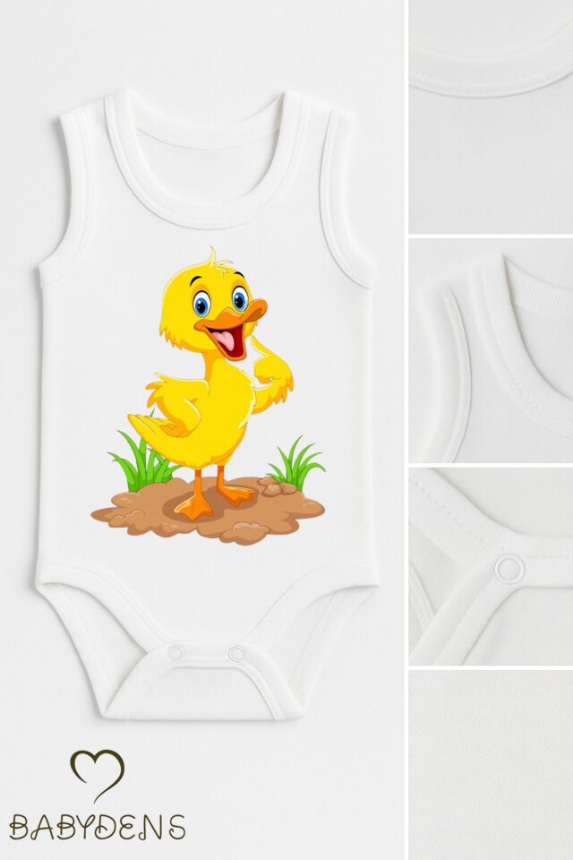 %100 Pamuklu Hayvan Figürlü Kolsuz Çıtçıtlı Bebek Body Yazlık Nefes Alabilir Unisex Zıbın Ördek