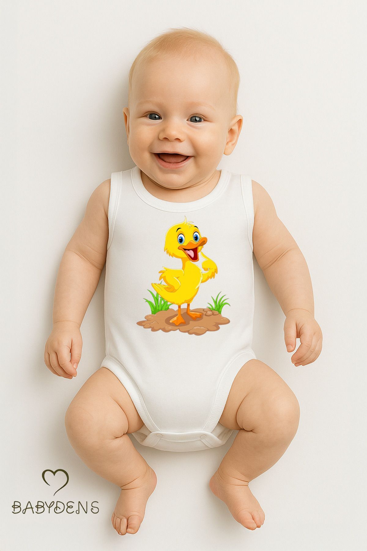 %100 Pamuklu Hayvan Figürlü Kolsuz Çıtçıtlı Bebek Body Yazlık Nefes Alabilir Unisex Zıbın Ördek 3-6 Ay