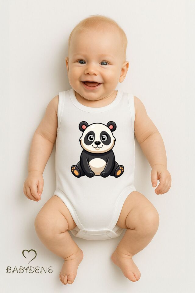 %100 Pamuklu Hayvan Figürlü Kolsuz Çıtçıtlı Bebek Body Yazlık Nefes Alabilir Unisex Zıbın Panda
