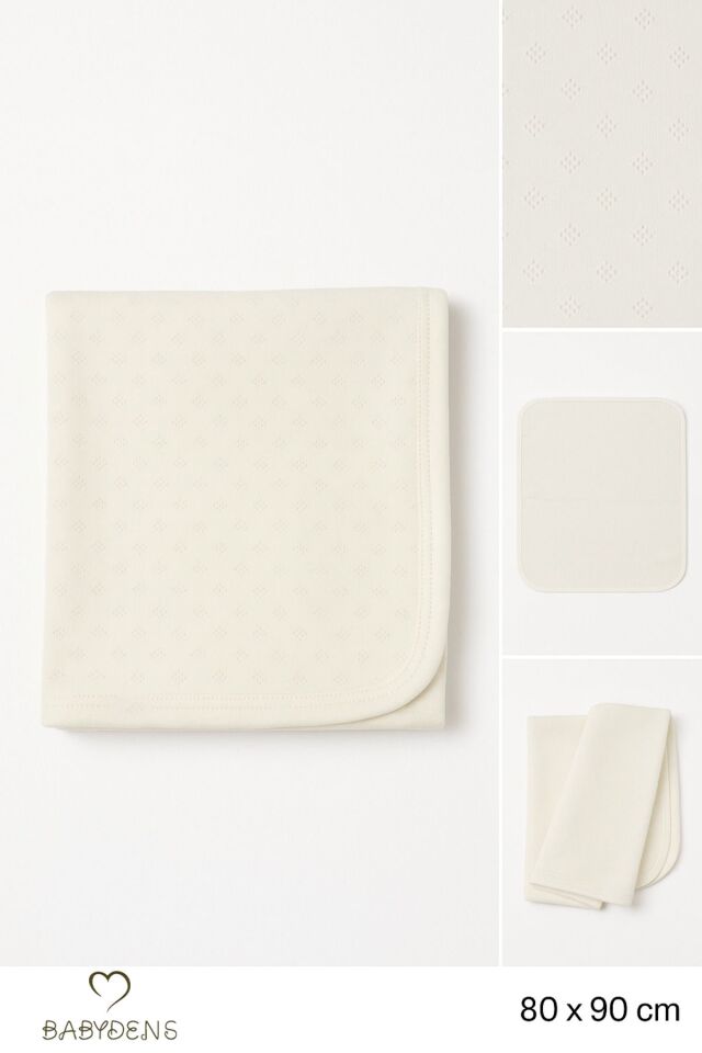 %100 Pamuk Elmas Desenli Jakarlı Bebek Battaniyesi 80x90 cm Yumuşak Nefes Alabilir Bebek Battaniyesi