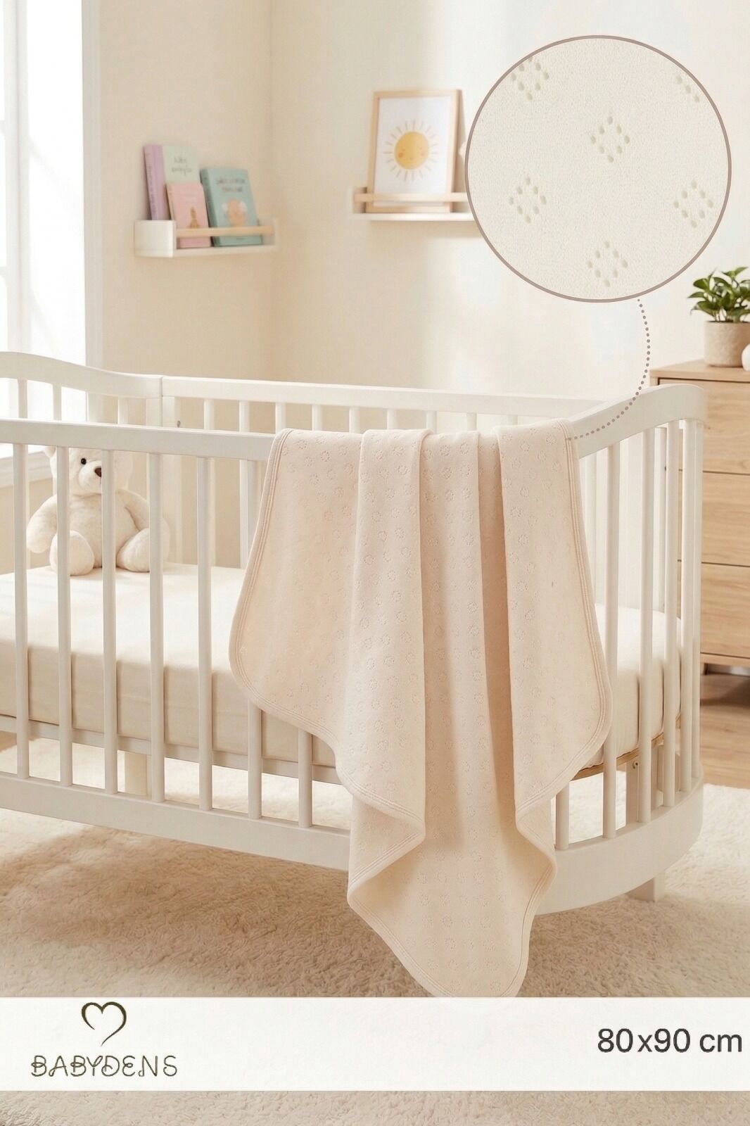 %100 Pamuk Elmas Desenli Jakarlı Bebek Battaniyesi 80x90 cm Yumuşak Nefes Alabilir Bebek Battaniyesi