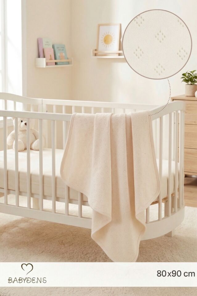 %100 Pamuk Elmas Desenli Jakarlı Bebek Battaniyesi 80x90 cm Yumuşak Nefes Alabilir Bebek Battaniyesi