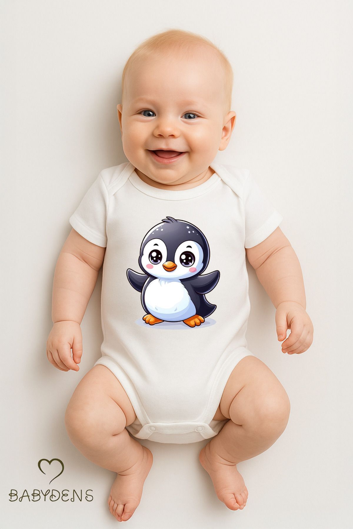 %100 Pamuklu Sevimli Hayvan Figürlü Bebek Body Unisex Çıtçıtlı Tulum Yazlık Kısa Kollu Zıbın Penguen 6-9 Ay