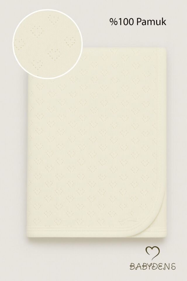 Kalp Desenli Jakarlı Bebek Battaniyesi %100Pamuklu, Nefes Alabilen, Yumuşak Yenidoğan Bebe Battaniye