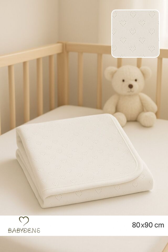 Kalp Desenli Jakarlı Bebek Battaniyesi %100Pamuklu, Nefes Alabilen, Yumuşak Yenidoğan Bebe Battaniye