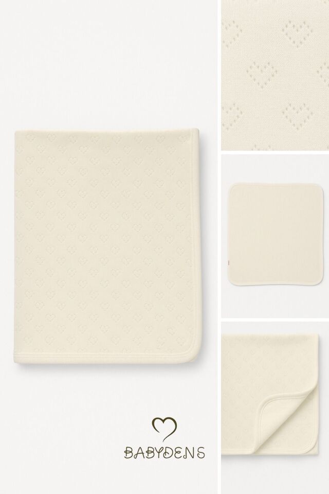 Kalp Desenli Jakarlı Bebek Battaniyesi %100Pamuklu, Nefes Alabilen, Yumuşak Yenidoğan Bebe Battaniye