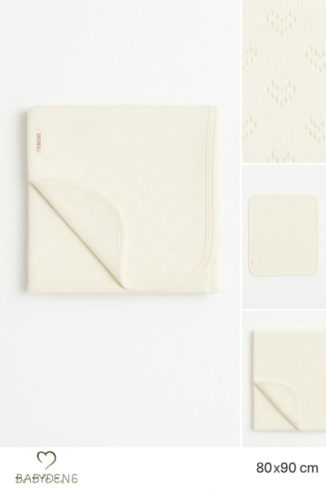 Kalp Desenli Jakarlı Bebek Battaniyesi %100Pamuklu, Nefes Alabilen, Yumuşak Yenidoğan Bebe Battaniye