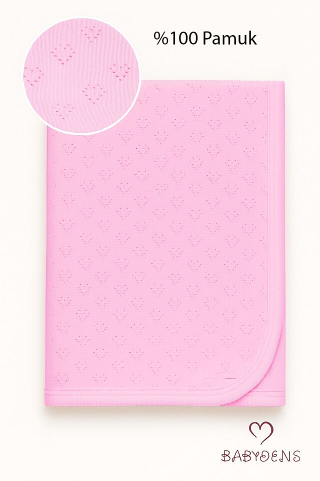 Kalp Desenli Jakarlı Bebek Battaniyesi %100Pamuklu, Nefes Alabilen, Yumuşak Yenidoğan Bebe Battaniye